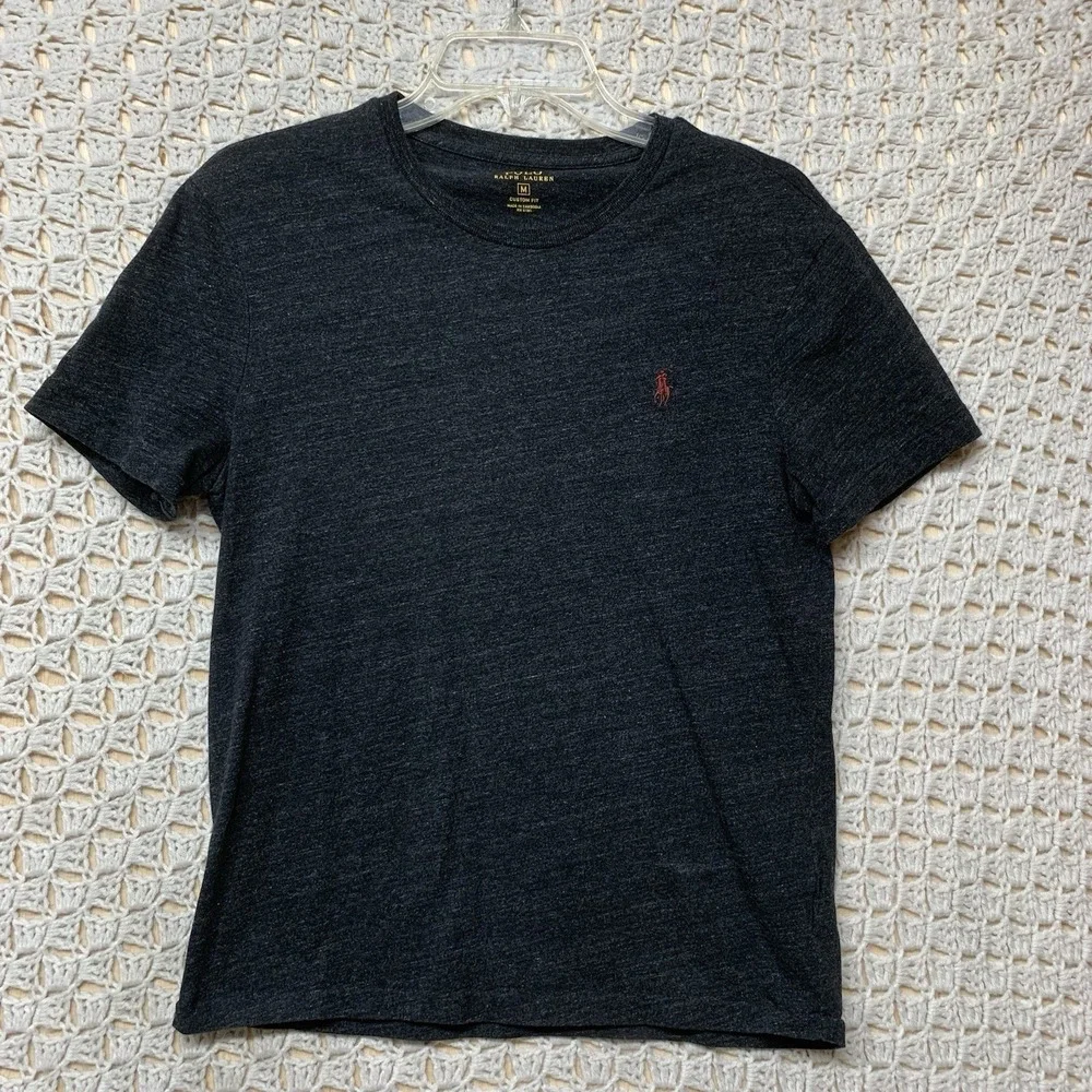 Polo Ralph Lauren Tee Shirt Mens M Gray Crew Neck  Red Pony Short Slv Custom Fit